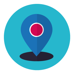 Blue map pin with red centre
